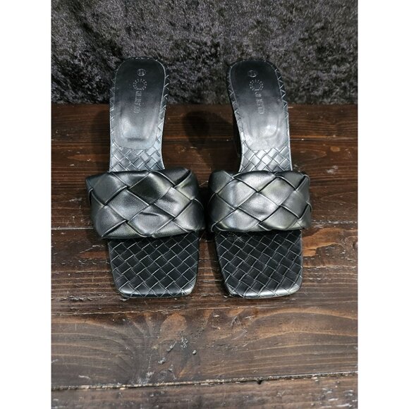 Rilista Black Woven Open-Toe Block Heel Sandals/Size 9.5 - Picture 5 of 8